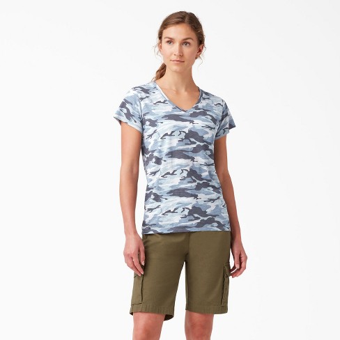 Women's Short Sleeve V-Neck T-Shirt in Flint Blue Camo - Shirts