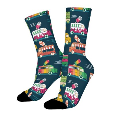 Ice Cream Trucks Women Printed Crew Socks Funny Funky Socks Soft Polyester Novelty Gifts for Artists Men