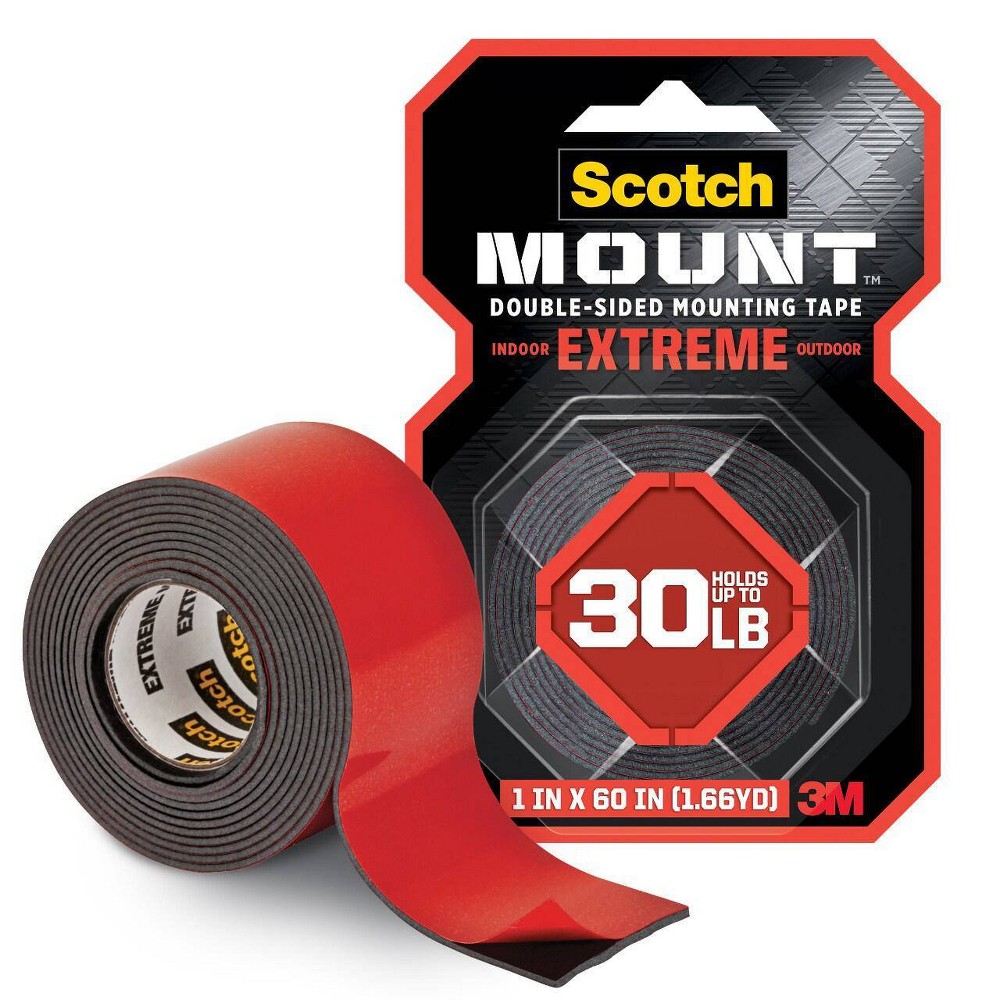 Scotch Extreme Mounting Tape : Scotch Double Sided, Water Resistant, Black, Plastic, 60" Length