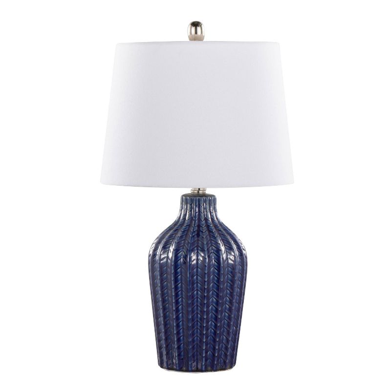 LumiSource (Set of 2) Rockwell 23&#34; Contemporary Accent Lamps Dark Blue Ceramic Polished Nickel and White Linen Shade from Grandview Gallery, 2 of 8