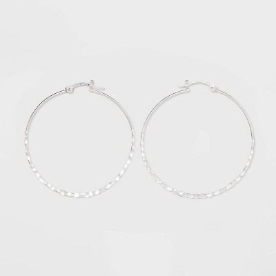 Sterling Silver Large Hammered Round Click Top Hoop Earrings - Universal Thread™ Silver