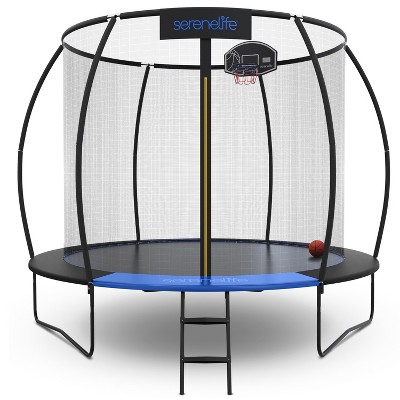 SereneLife 10ft Pumpkin Recreational Trampoline with Basketball Hoop & Safety Enclosure SLTRMPK10CK - Black