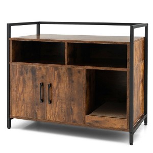 Tangkula Large Litter Box Enclosure Cat Wooden Storage Cabinet with 2 Doors - 1 of 4