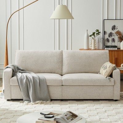 Vipbear 80'' Loveseat Sofa, Sofa Couches for Living Room, Modern Love Seat 3 Seater Chenille Linen Small Couch, Removable Cushion Cover, Gray/Beige