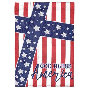 Dicksons Magnolia Garden God Bless America Cross Red White Blue 42 x 29 Polyester Outdoor Garden Flag - 1 of 2