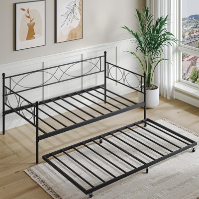GustoWave Twin Size Daybed Frame, Heavy Duty Metal Slats Mattress Foundation Platform Sofa Bed with Trundle for Bedroom Living Room