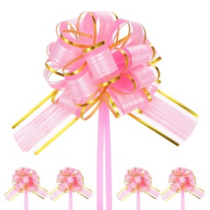 Unique Bargains Plastic Tree Stripes Gold Edge Large Satin Pull Bow 10 Count - 1 of 4