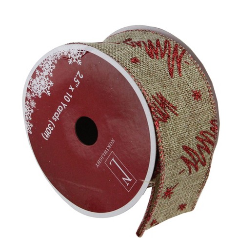 Northlight Cranberry Red and Gold Poinsettia Christmas Wired Craft Ribbon  2.5 x 10 Yards