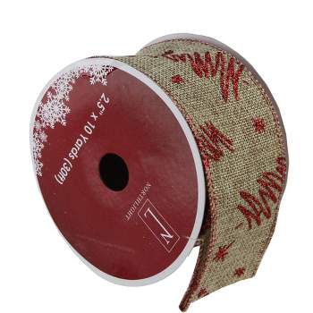 Northlight Pack of 12 Red and Beige Christmas Tree Wired Craft Ribbons - 2.5" x 120 Yards