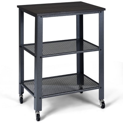 Industrial Serving Cart 3-Tier Kitchen Utility Cart on Wheels w/Storage Silver