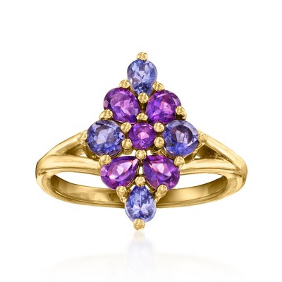 Ross-Simons 0.84 ct. t.w. Multi-Gemstone Floral Cluster Ring in 18kt Gold Over Sterling