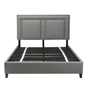 Full Harris Upholstered Platform Bed with Nailheads Dark Gray - John Boyd Designs