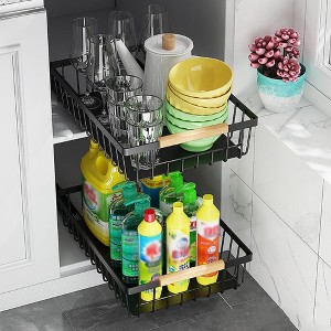Pull-Out Cabinet Drawer with Dividers - Slide-out organizer with adhesive glue for bathroom or living room. - 1 of 4