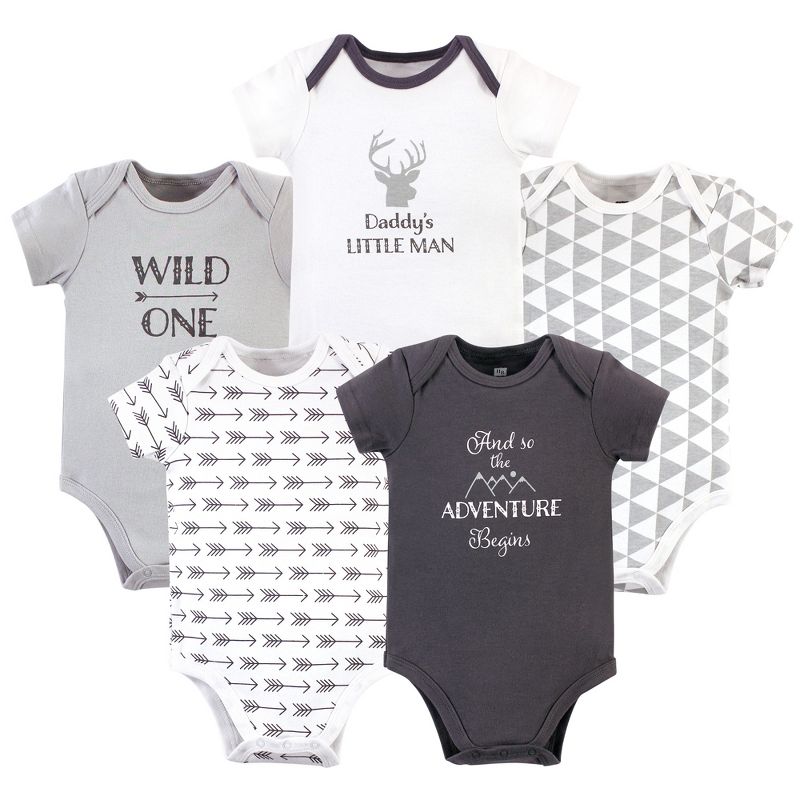 Hudson Baby Cotton Bodysuits 5pk, And So The Adventure Begins, 1 of 3
