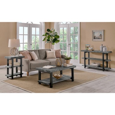 Pomona Slate Gray Metal and Wood 2-Shelf End Table