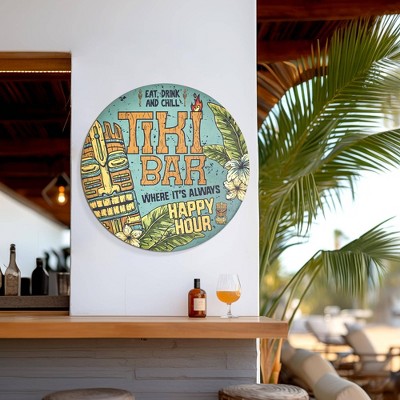 Vintage Tiki Bar Round MDF Wall Plaque, 20"