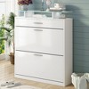 Slim Entryway Organizer with 2 Flip Drawers, Tempered Glass Top Shoe Storage Cabinet with Drawer - 3 of 4