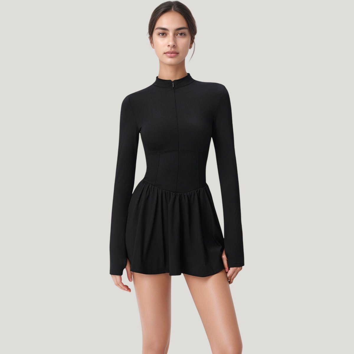 Женские платья Anna-Kaci Active Women's Athletic Dress with Front Zip and Flowy Skirt - Small, Black — фото 2
