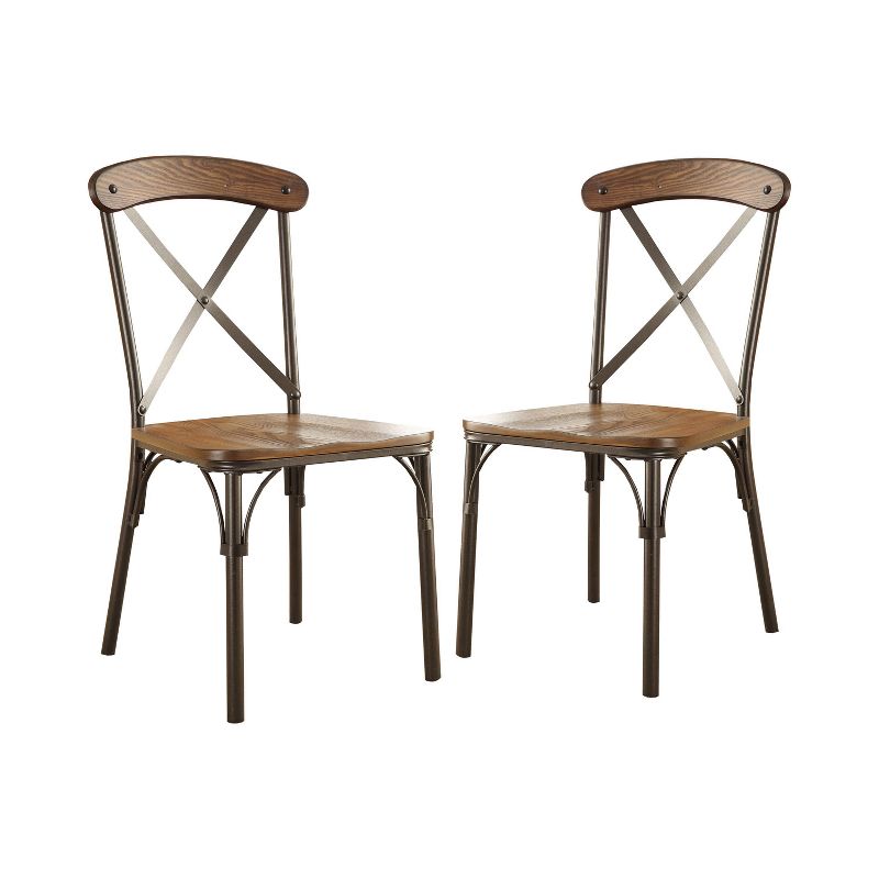 24/7 Shop At Home Set of 2 Laurencio&#160;X Crossed Back with Wooden Seat Side Chair Natural Elm/Bronze, 1 of 4