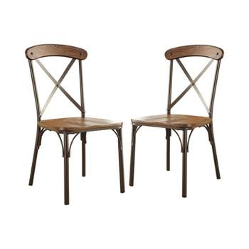 Set of 2 Laurencio X Crossed Back w/Wooden Seat Side Chair Natural Elm/Bronze - HOMES: Inside + Out