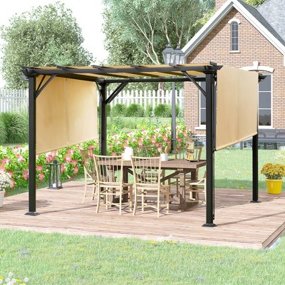 Beige and Black Metal Outdoor Retractable Pergola Canopy