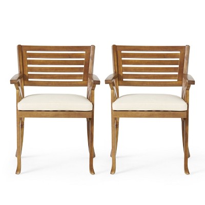 NicBex Outdoor Dining Chairs Set of 2 Wooden Frame Chairs with Upholstered Cushion for Garden,Poolside,Natural