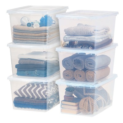 IRIS USA 19Quart 6Pack Stackable Plastic Storage Bins with Lids and  Latching Buckles, Pearl