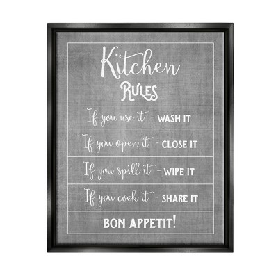 Stupell Industries Kitchen Rules Bon Appetit Sign Framed Floater Canvas Wall Art