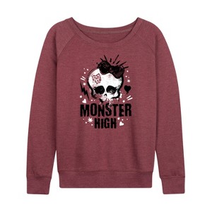Women's - Monster High - Skullette Punk Logo Lightweight French Terry Wide Neck Long Sleeve Shirt - 1 of 4