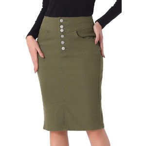 INSPIRE CHIC Women's High Waist Split Hem Casual Denim Pencil Skirt - 1 of 4