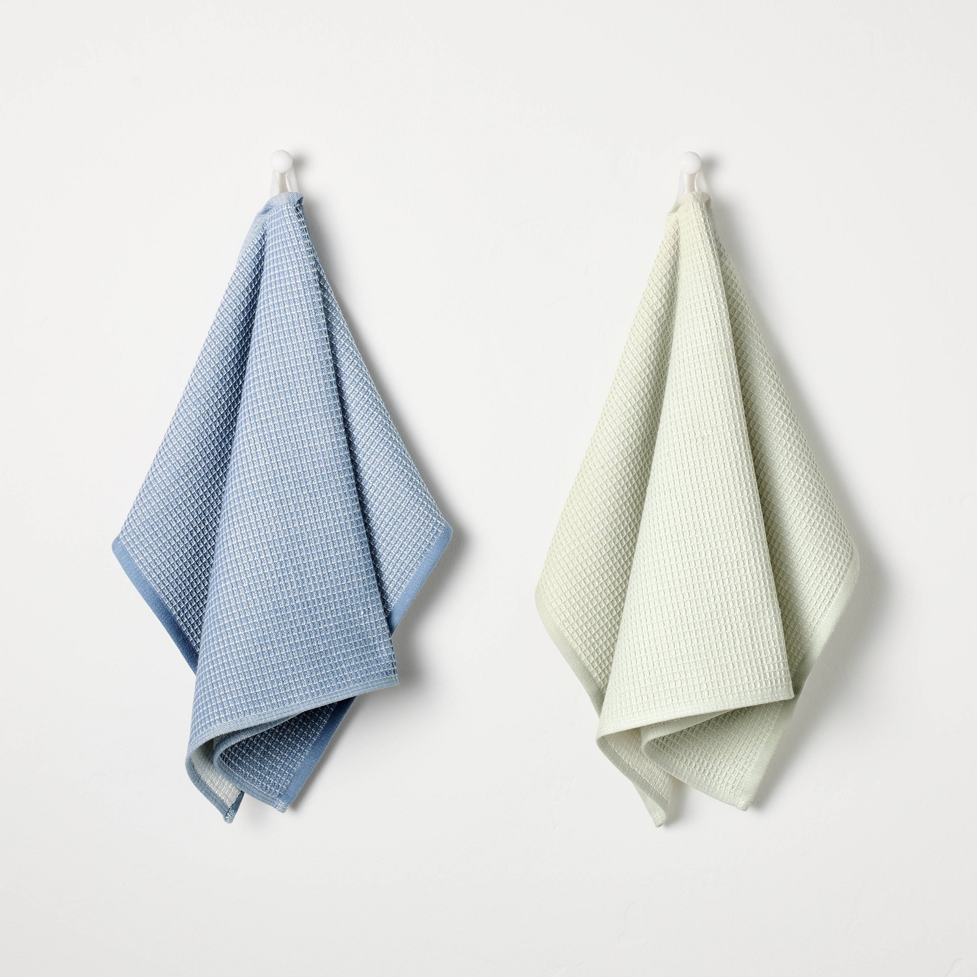 Set of 2 Waffle Kitchen Towels Navy/Light Green - Hearth & Hand™ with Magnolia