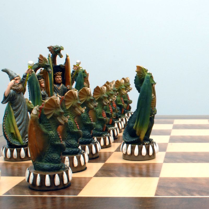 WE Games Handpainted Dragon Chess Set, Walnut Root Board 21 in, 4.5 in King, 3 of 8