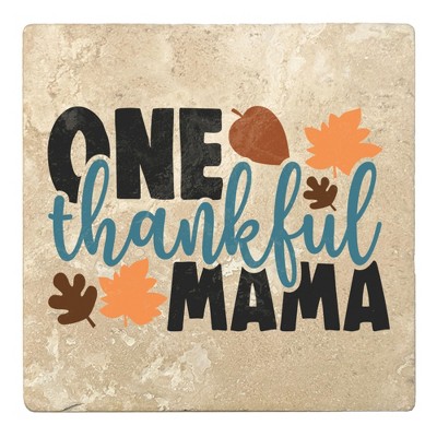 Christmas by Krebs Set of 4 Beige and Black "ONE thankful MAMA" Square Coasters 4"