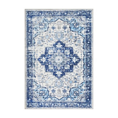 Washable Vintage Printed Rug Non Slip Low Pile Rug Soft Throw Floor Cover Foldable Indoor Carpet for Living Room Bedroom Playroom Nursery