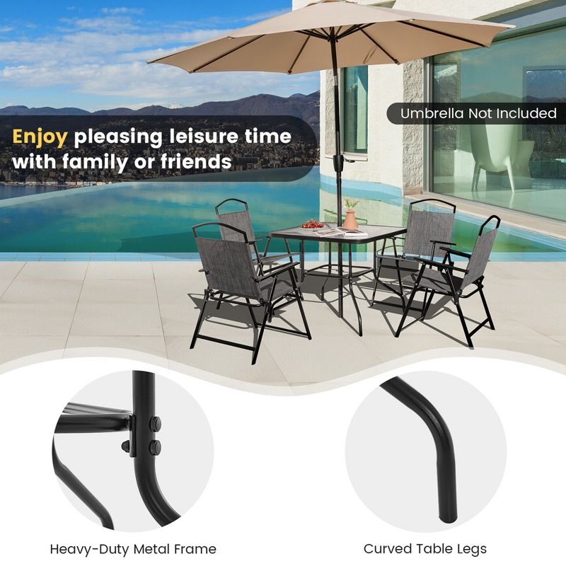 Costway 34 Inch Outdoor Dining Table Square Tempered Glass Table with 1.5" Umbrella Hole, 5 of 9
