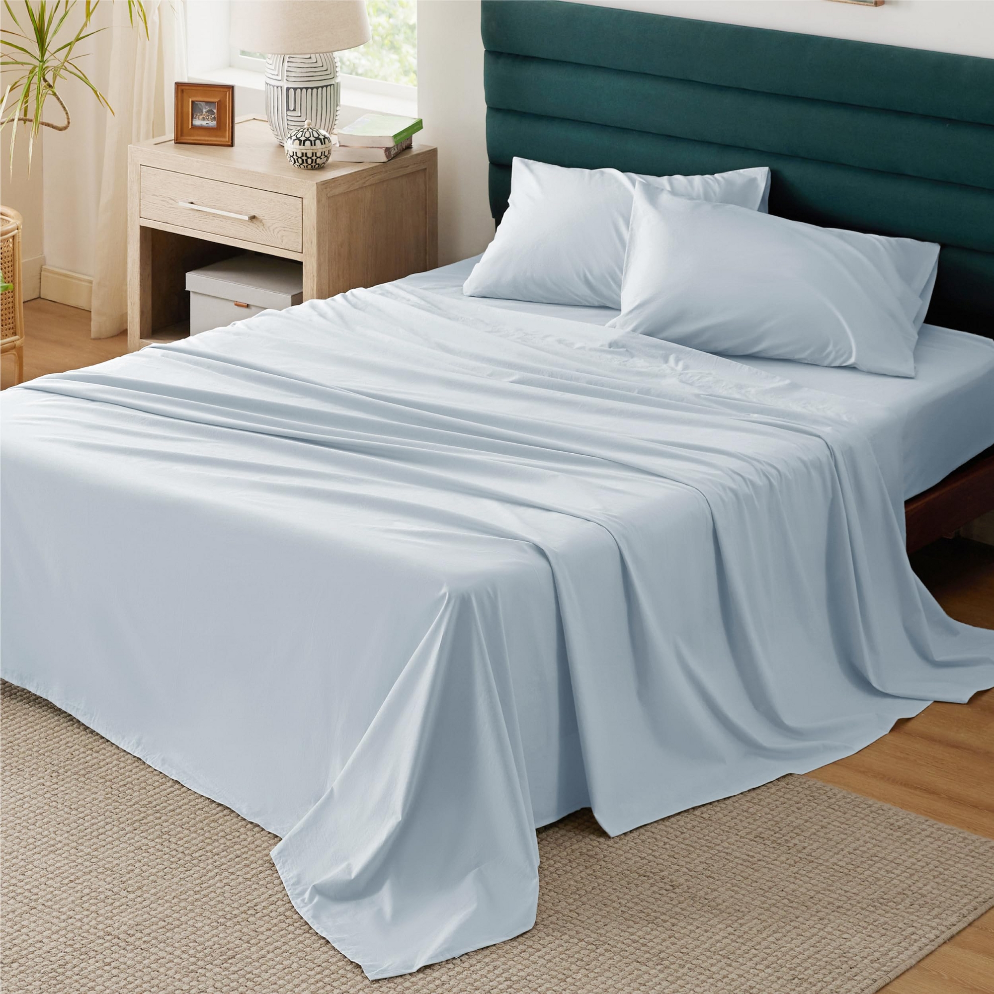Cotton Percale Queen Sheet Set - 100% Cotton Bed Set for Queen Size Bed, Breathable & Crirsp Soft Sheets, Deep Pocket Up to 16 Inches, Bedding Bedshee