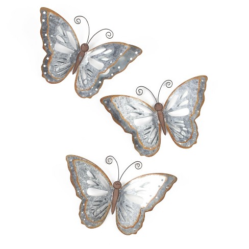 Download Lakeside Metal Wall Butterflies 3d Art With Vintage Galvanized Look Set Of 3 Target