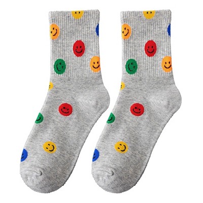 Alilang Women's Smile Face Low Cut Socks Non Slip Cotton for Casual Stability and Comfort 2 Pairs - One Size Fits Most