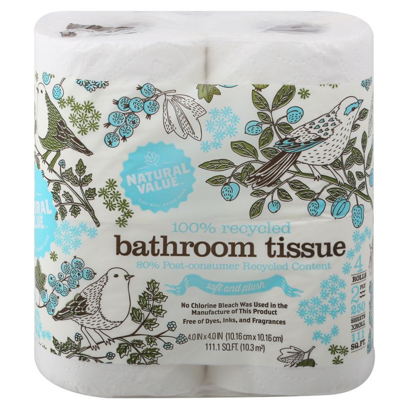 Natural Value 100% Recycled Soft and Plush Bathroom Tissue 2-Ply 250 Sheets - Case of 24/4 ct, 2 of 3