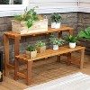 Sunnydaze Outdoor Meranti Wood with Teak Oil Finish 2-Tiered Decorative Succulent Flower Plant Shelf Stand - 24" - Brown - 4 of 4