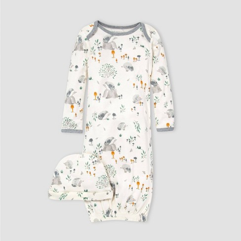 Burt S Bees Baby Baby Organic Cotton Hedgehog Forest Nightgown With Cap White 0 6m Target