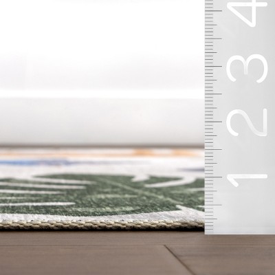 4' x 6' Red and Multicolor Synthetic Kids' Animal Print Area Rug