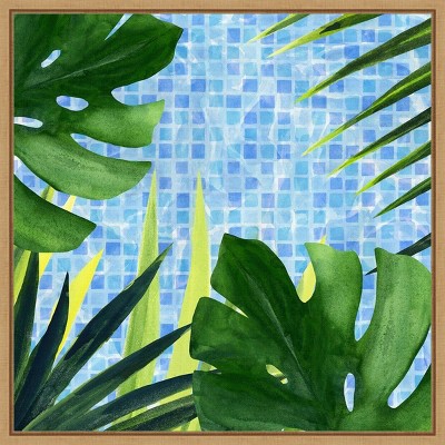 16" x 16" Poolside Palm Shade I by Annie Warren Framed Wall Canvas - Amanti Art