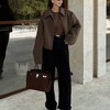 Coolmee Women's Cropped Wool Jacket Plain Zipper Short Pea Coats Fall Winter Trendy Tweed Jackets - 4 of 4