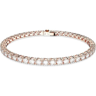 Matrix Crystal Tennis Bracelet, Round Cut Stones in Pink, Blue, Black, Clear with Multiple Metal Finishes