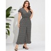 Women's Plus Size Wide Leg Floral Jumpsuits Casual Summer Short Sleeve Fashion Outfit Criss Cross Neck Smocked Waist - 4 of 4
