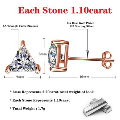 Paaaawaters Rose Gold Plated 925 Sterling Silver Cubic Zirconia Stud Earrings for Women