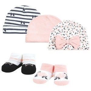 Hudson Baby Infant Girl Cap and Socks Set, Berry Floral, 0-9 Months - 1 of 4