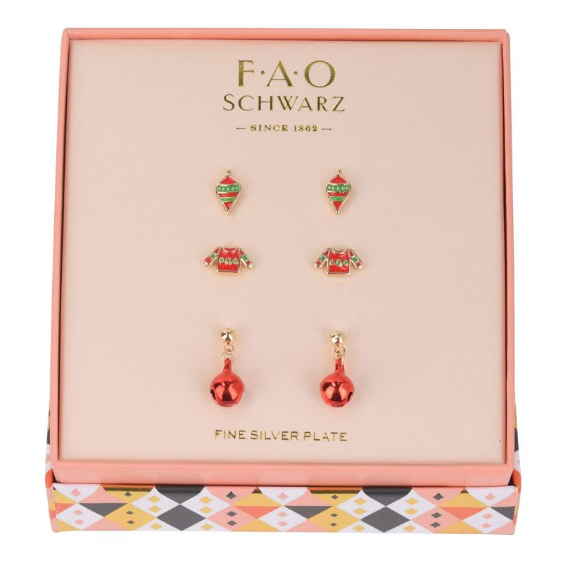 FAO Schwarz Ugly Sweater, Ornament and Jingle Ball Trio Earring Set, 2 of 3