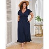 Women's Plus Size Wide Leg Floral Jumpsuits Casual Summer Short Sleeve Fashion Outfit Criss Cross Neck Smocked Waist - 2 of 4